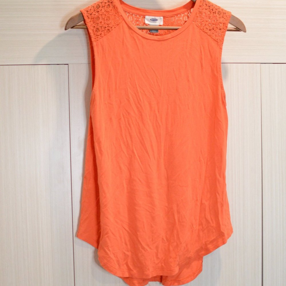 Orange Sleeveless Tee w/ Lace Detail